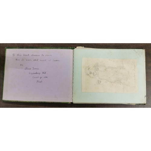 240 - Vintage autograph book - some pages loose - with assorted messages, mottos and drawings (to Olive Jo... 