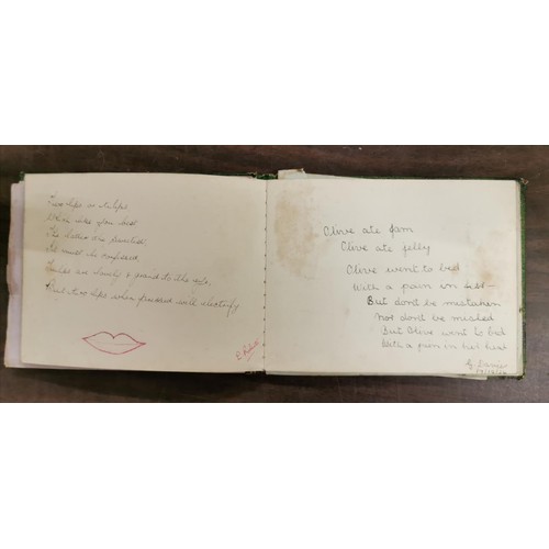 240 - Vintage autograph book - some pages loose - with assorted messages, mottos and drawings (to Olive Jo... 