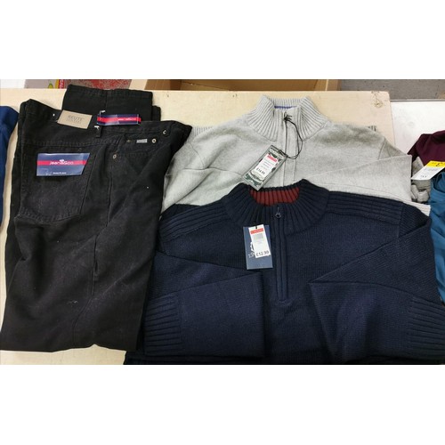 228 - 2 x new and tagged 1/4 zip sweaters 1 XL & 1 XXL PLUS new pair of comfort jeans size 36 waist and 32... 