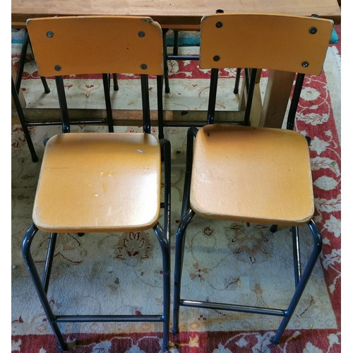 4 - 120 x 60 x 85 cm tall vintage restaurant/beer garden table with 4 x metal framed stool chairs