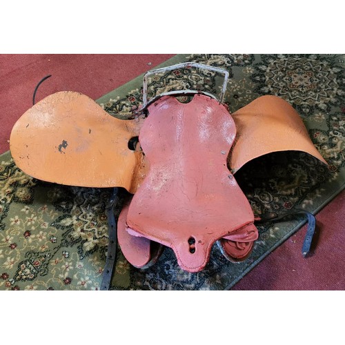 44 - Heavy old painted leather saddle from Rhyl beach donkeys