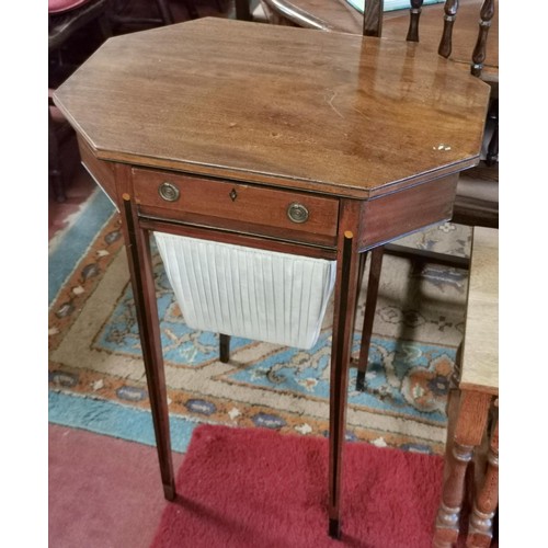 47 - 58 x 43 x 76 cm tall Octagonal mahogany 4 leg late 18th century style sewing table