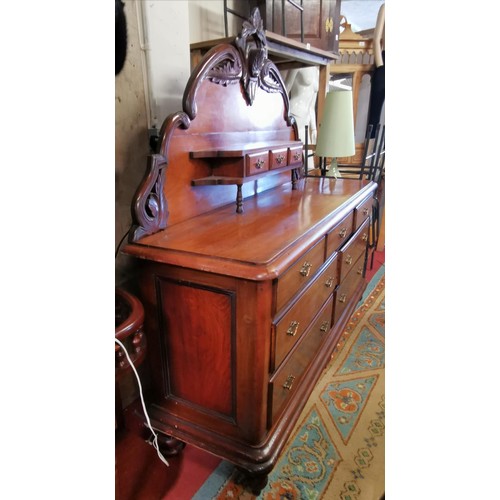 50 - Victorian mahogany 3 over 4 chiffonier with rare triple counter top drawer - very nice