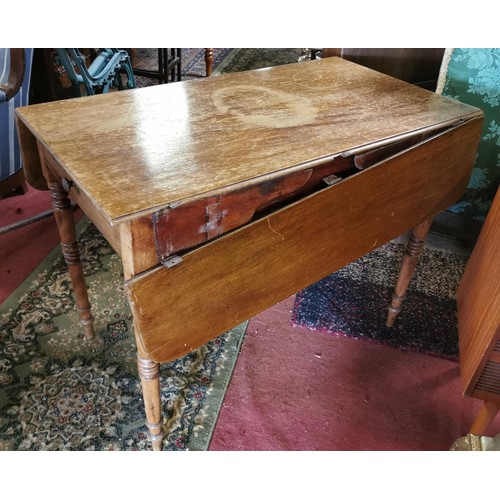 64 - Victorian turned leg drop leaf table with utensil drawer - needs attention