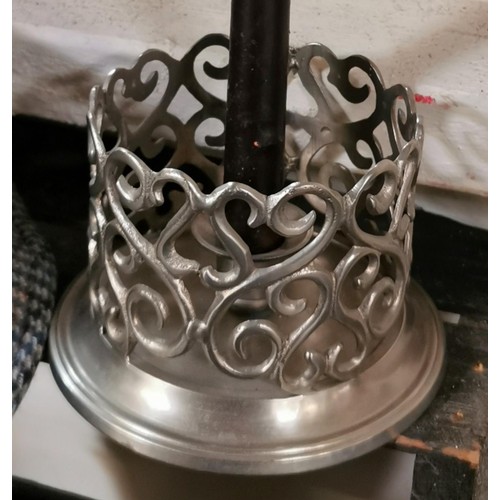 143 - 14 cm diameter and 9.5 cm tall heavy ornate silver plated candle holder