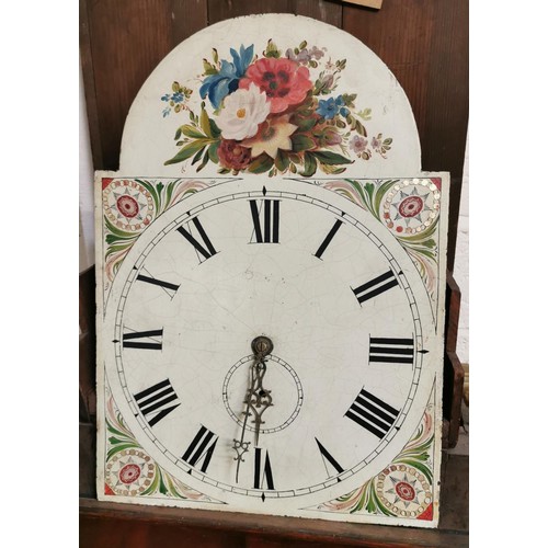 221 - Approx 210 cm tall oak and mahogany late 19th century long case clock with hand painted face and gla... 