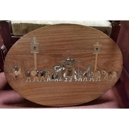 226 - 61 x 43.5 cm oval Indian inlaid picture plaque/table top