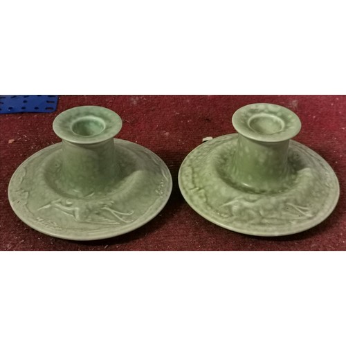 290 - Pair of 1940's green ceramic candle holders