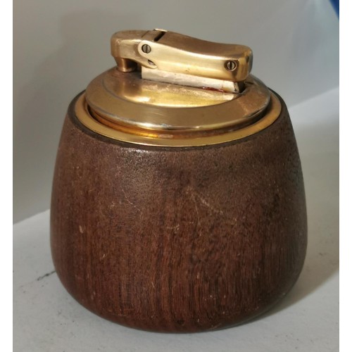 300 - Retro Colibri monogas teak and gilt table lighter