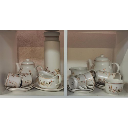 303 - Retro M&S bundle of Harvest 1418 tableware being large teapot, hot water pot, 6 place setting teaset... 