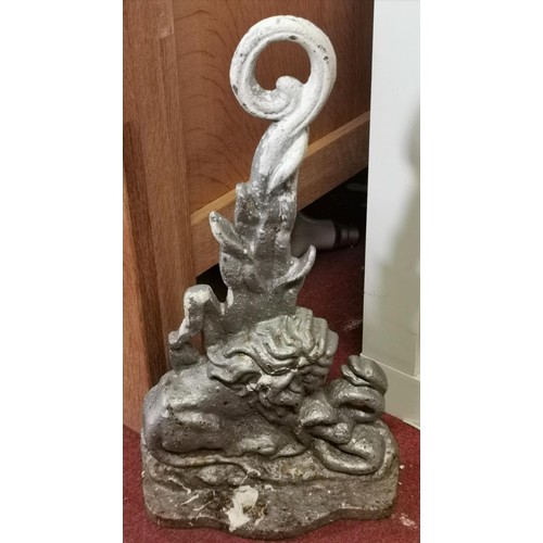 370 - 37 cm tall silver painted cast lion and snake door stop