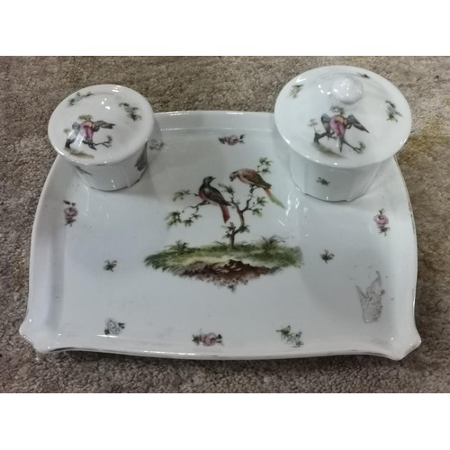 406 - Ladies dressing table tray with 2 x union Czech' powder pots