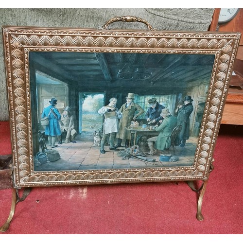 460 - Embossed brass framed picture fire screen