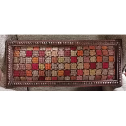 468 - 53 x 21.5 cm oak framed multi-coloured square needlework wall decoration