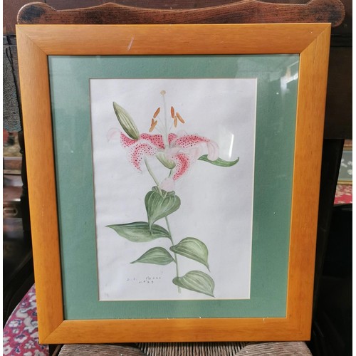 471 - 43 x 49 cm light wood framed and mounted flower painting signed and dated P. Moore '99