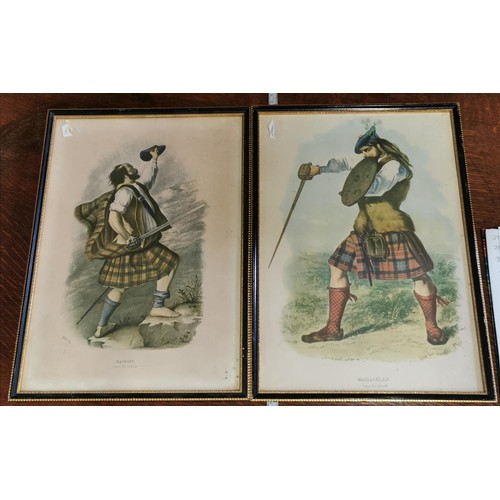 490 - Pair of 27 x 37 cm framed vintage prints from original lithograph of Scottish clans