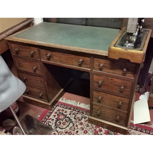 495 - Mahogany desk with green leather top added