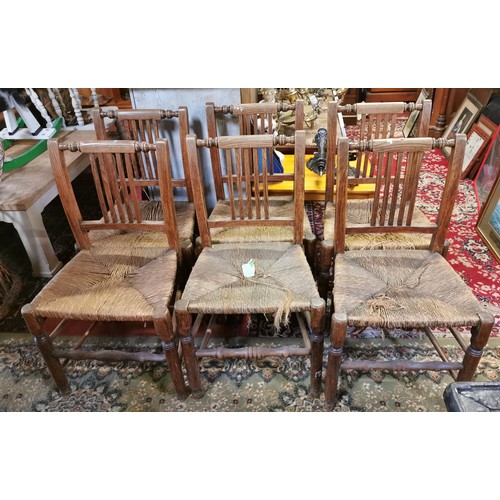 507 - Set of 6 antique oak rush seated chairs