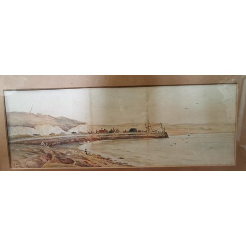 508 - 81 x 47 cm framed and mounted water colour harbour scene painting initialled TFW and dated 1905