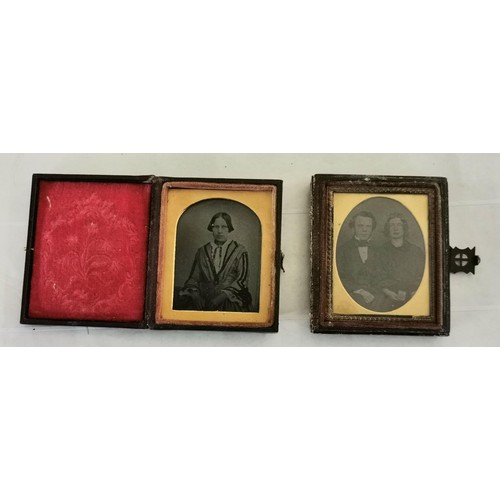 900 - 19th century 7 x 6 cm sweetheart photo case & 1 x similar with top part missing, both have photograp... 