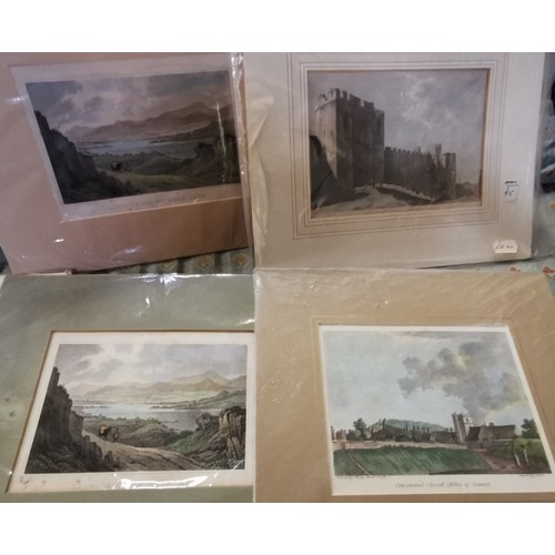 208a - Bundle of assorted Welsh scene & landscape lithographs, etchings and prints - some coloured