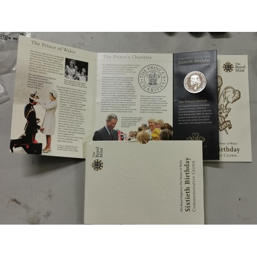 72 - Royal Mint Charles 60th birthday silver commemorative crown