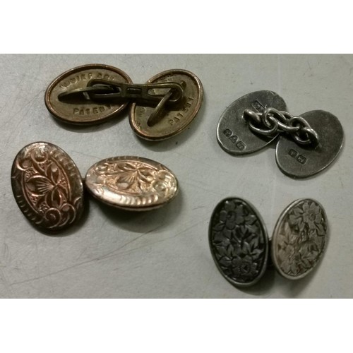 84 - 1 x pair of Chester hallmarked silver and pair of patented gold tone cufflinks