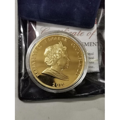 91 - Westminster Collection William & Catherine engagement gold plated 2010 Cook Island $1 coin in pouch ... 