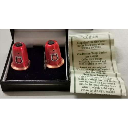92 - Pair of Woodsetton secret picture curio peep thimbles to commemorate the Queens 80th birthday