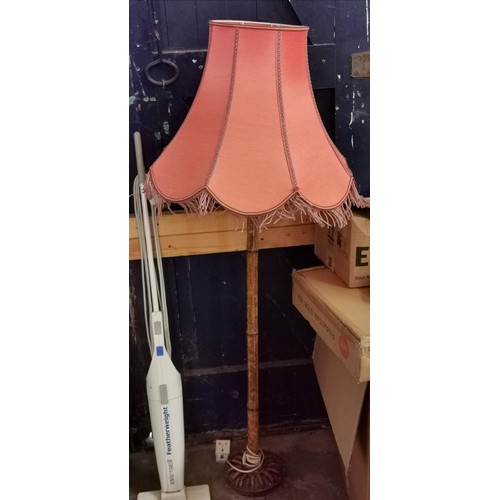107 - Approx 146 cm tall unusual cane floor stand lamp with shade