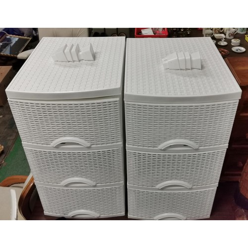247 - Pair of 35 x 45 x 62 cm tall plastic lattice weave look 3 drawer storage units