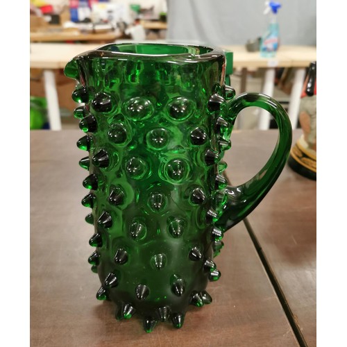 254 - 21 cm tall green glass Empoli Verde? spikey seed pod jar