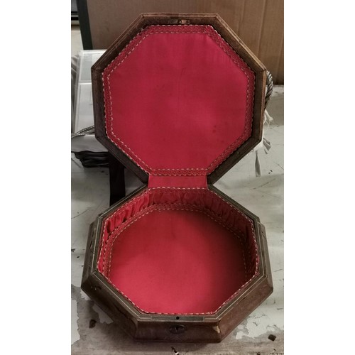137 - 19th century octagonal leather-bound sewing box