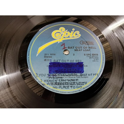181 - 1977 Meatloaf-Bat out of Hell vinyl album with lyric sheet and rare mistake side two labels both sid... 