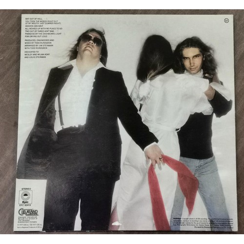 181 - 1977 Meatloaf-Bat out of Hell vinyl album with lyric sheet and rare mistake side two labels both sid... 