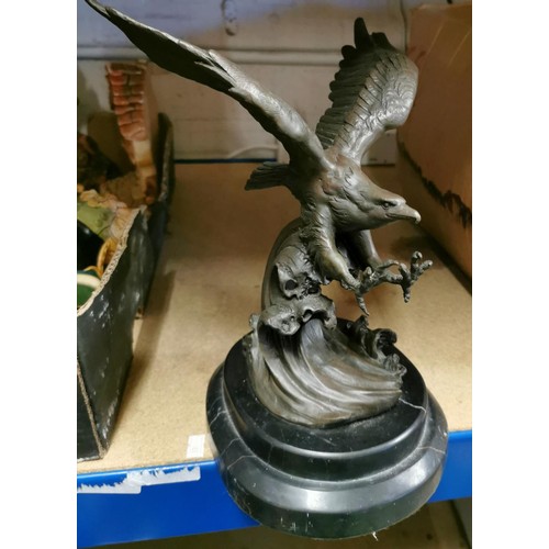 8 - 30.5 cm tall cold cast bronze swooping eagle figure on marble base