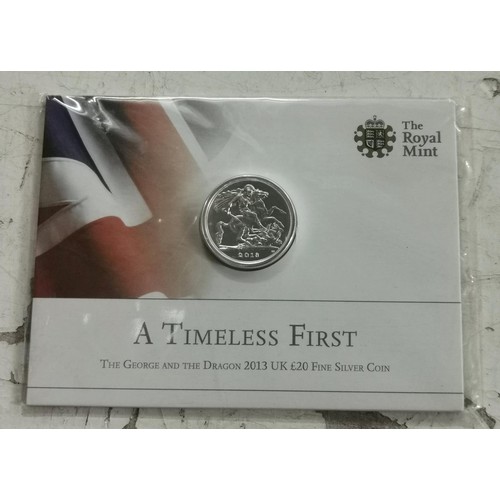 114 - New and sealed Royal Mint 2013 George and dragon fine silver £20 coin