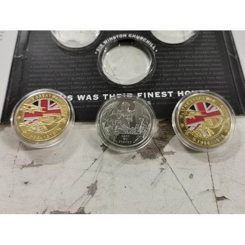 75 - RAF association silver proof 75th anniversary coin in folder, 2 x gold plated great war coins & silv... 