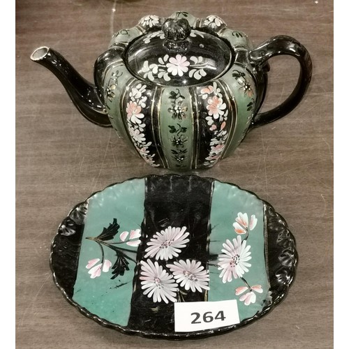 27 - Victorian Gaudy Welsh teapot with plate