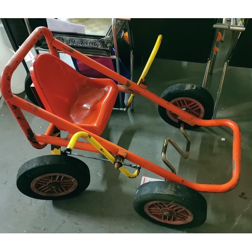 67 - Retro lever steer, rear wheel drive go cart, approx 105 cm long and frame made from tubular steel. B... 