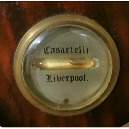 132 - 93.5 cm tall vintage Casartelli Liverpool mahogany cased barometer in working order, no top finial