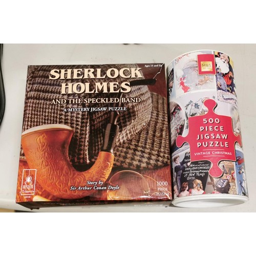 122 - 2 x boxed jigsaw puzzles being vintage christmas 500 pce & Sherlock Holmes 1000 pce