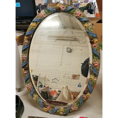 317 - 41 x 57 cm oval bevelled glass free standing barbola mirror