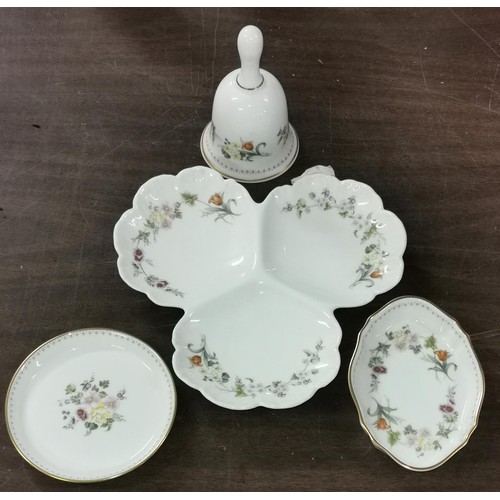 72 - 3 x assorted Wedgwood Mirabelle dishes and matching ornamental bell