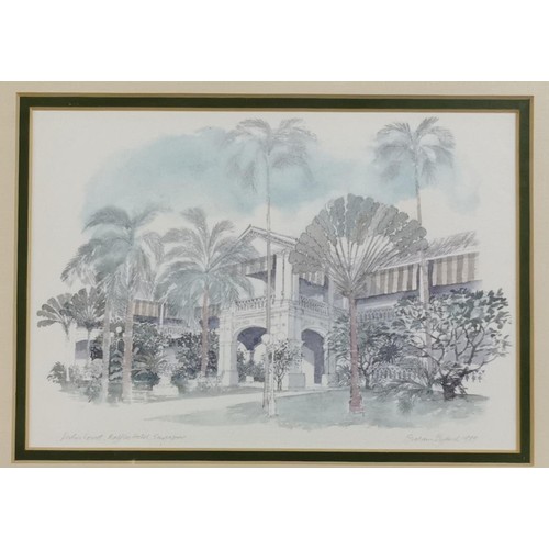 200 - Pair of 26.5 x 21.5 cm framed picture prints of Raffles hotel in Singapore