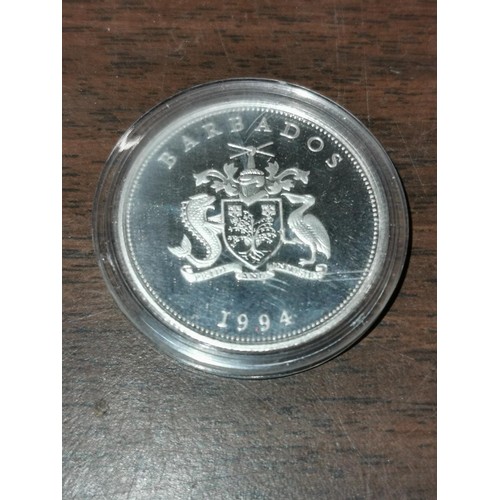 22 - 1994 silver Barbados $1 coin in perspex case