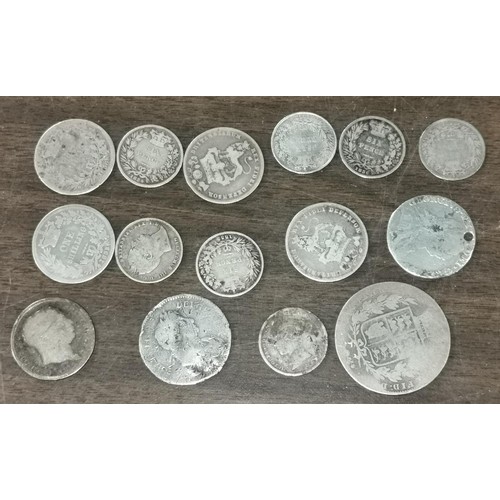 15 - Bundle of assorted 18th and 19th century uk silver coins approx 67 gms