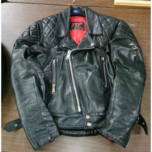 Autographed vintage TT leather motorbike jacket size M/L
