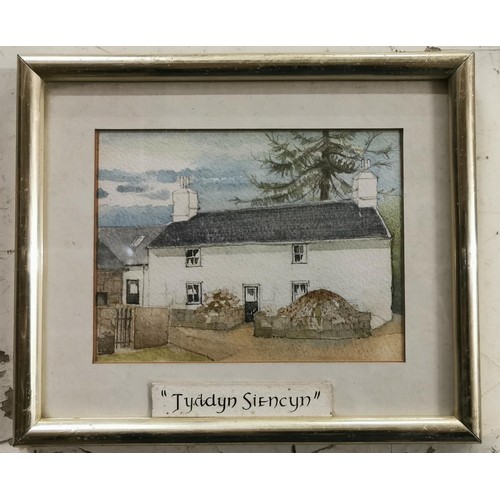 2 - Approximately 24 x 20 cm framed and mounted cottage painting titled 'TYDDYN SIENCYN', no visible sig... 