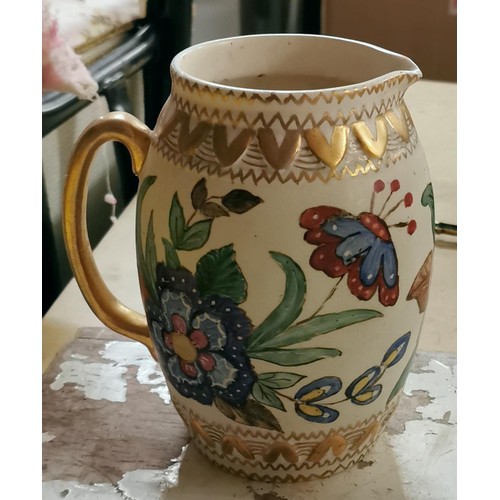 13 - 20 cm tall Arthur Wood hand painted jug with flower decoration and gilt detail, signed and dated on ... 